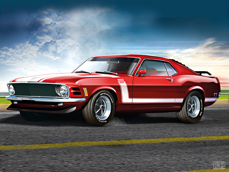 Auto-illustratie Ford Mustang Boss 302 1970t